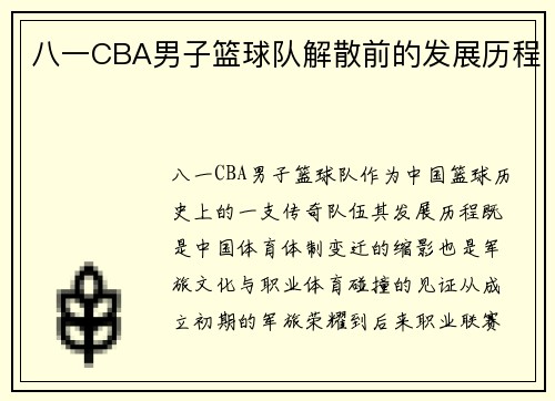 八一CBA男子篮球队解散前的发展历程