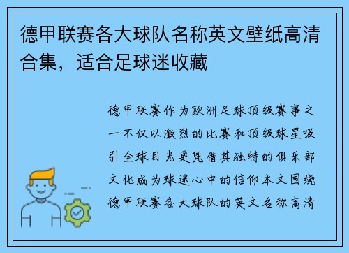 德甲联赛各大球队名称英文壁纸高清合集，适合足球迷收藏